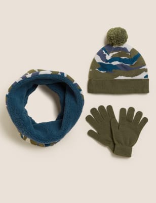 

Boys M&S Collection Kids' Camouflage Hat, Snood and Mittens Set (6-13 Yrs) - Khaki, Khaki