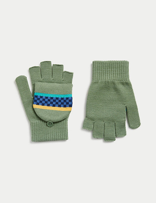 Marks And Spencer Boys M&S Collection Kids' Striped Flip Top Gloves (3-13 Yrs) - Khaki, Khaki