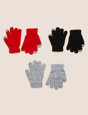 Marks And Spencer Boys M&S Collection Kids' 3pk Gloves - Red, Red