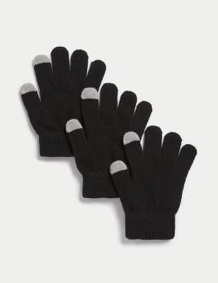 Marks And Spencer Unisex,Boys,Girls M&S Collection Kids' 3pk Gloves - Black, Black