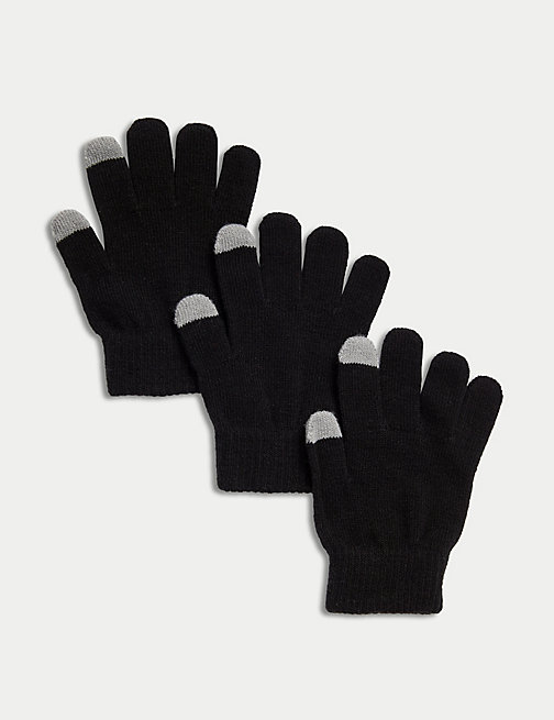 Marks And Spencer Unisex,Boys,Girls M&S Collection Kids' 3pk Gloves - Black, Black