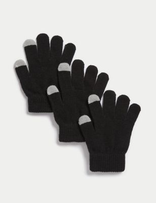 M&S Kids 3pk Magic Gloves - Black, Black