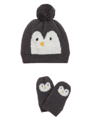

Unisex,Boys,Girls M&S Collection Kids 2pc Penguin Hat & Mittens Set (0-12 Mths) - Mid Grey Marl, Mid Grey Marl