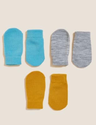 

M&S Collection Pack de 3 pares de manoplas para bebé mágicas - Blue Mix, Blue Mix