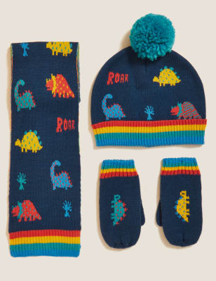 

Boys M&S Collection Kids' Dinosaur Hat, Scarf and Mitten Set (1-6 yrs) - Navy Mix, Navy Mix