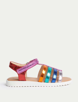 M&S Girls Metallic Fisherman Sandals (4 Small - 2 Large) - 1 LSTD - Red Mix, Red Mix,Purple Mix