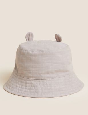 Unisex,Boys,Girls M&S Collection Kids' Pure Cotton Bear Sun Hat (0-1 Yr) - Natural