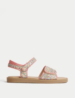 M&S Girl's Kid's Riptape Glitter Sandals (4 Small - 2 Large) - 5 SSTD - Coral Mix, Coral Mix