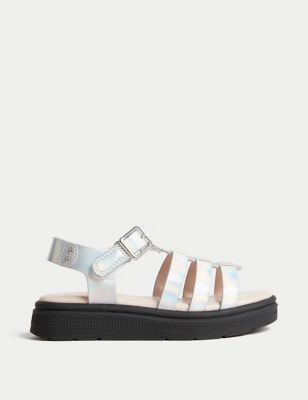 M&S Girl's Kid's Riptape Chunky Caged Sandals (4 Small - 2 Large) - 5 SSTD - Silver Mix, Silver Mix,