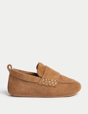 M&S Baby Suede Pre-Walker Loafers (0-18 Mths) - 12-18 - Tan, Tan,Navy