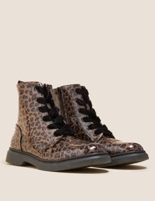 

M&S Collection Botas infantiles Freshfeet™ de leopardo con cordones (13 pequeño-6 grande) - Brown Mix, Brown Mix