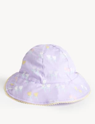 

M&S Collection Kinder-Sonnenhut aus reiner Baumwolle mit Blumenmuster (0-12 M.) - Lilac, Lilac
