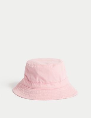 M&S Girls Pure Cotton Sun Hat (12 Months - 13 Years) - 12-18 - Light Rose, Light Rose