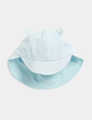 M&S Kids' Pure Cotton Reversible Sun Hat (1-6 Yrs) - 12-18 - Aqua, Aqua,Coral