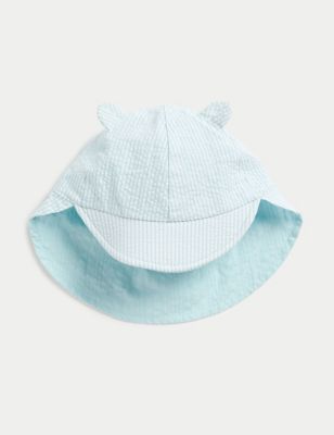 M&S Kids Pure Cotton Reversible Sun Hat (1-6 Yrs) - 12-18 - Aqua, Aqua,Coral