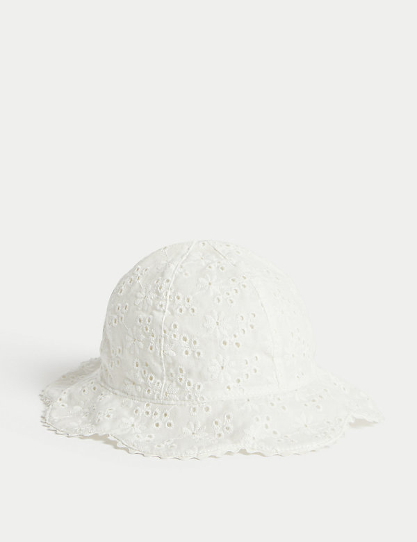 Pure Cotton Embroidered Sun Hat (0 - 12 Mths) - QA