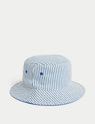 M&S Boy's Pure Cotton Striped Sun Hat (0-1 Yrs) - 6-12M - Blue Mix, Blue Mix,Green