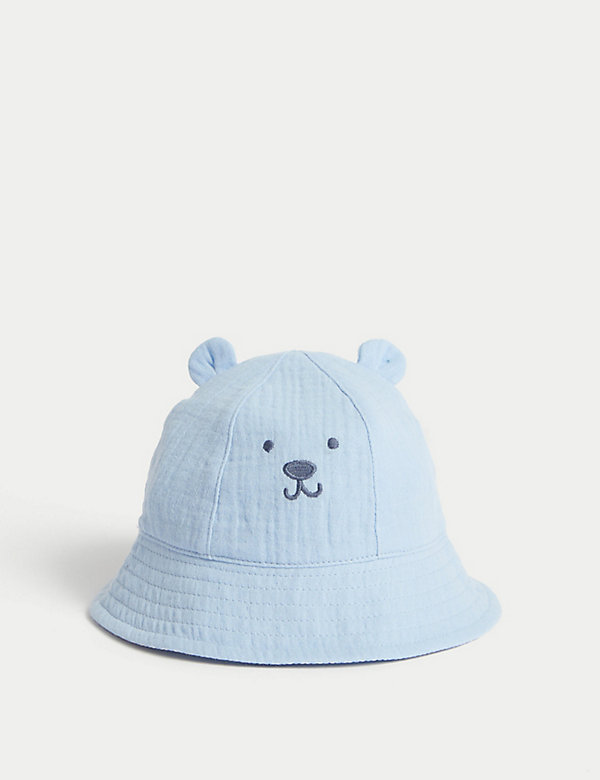 Pure Cotton Bear Sun Hat (0-18 Mths) - MY