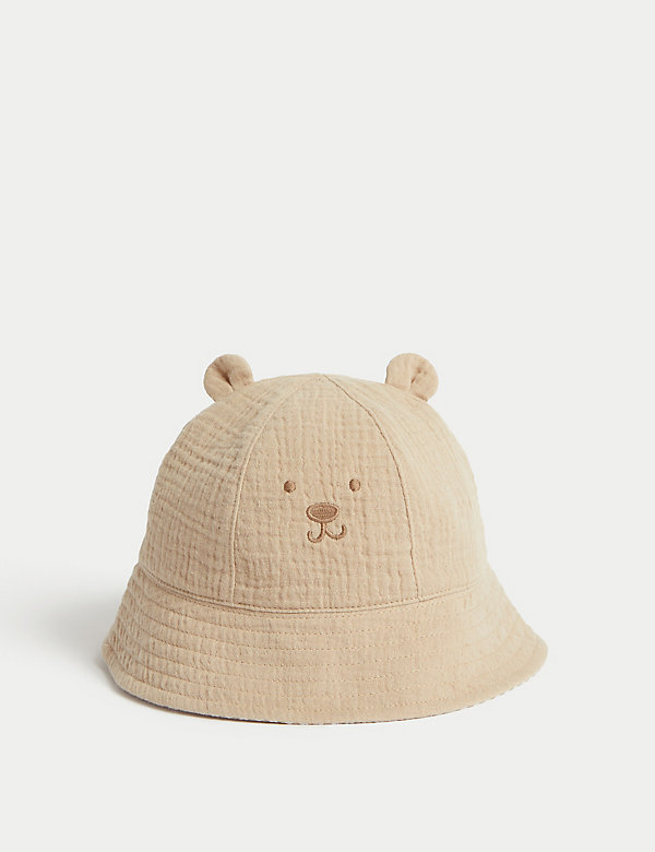 Pure Cotton Bear Sun Hat (0-18 Mths) - GR