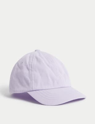 M&S Girls Pure Cotton Plain Baseball Cap (1-13 Yrs) - 12-18 - Lilac, Lilac