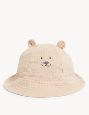 

M&S Collection Gorro para verano infantil 100% algodón de oso (0-6 años) - Dark Almond, Dark Almond