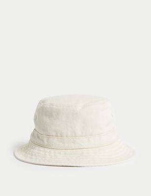 M&S Kids Pure Cotton Plain Sun Hat (1-13 Yrs) - 12-18 - Stone, Stone