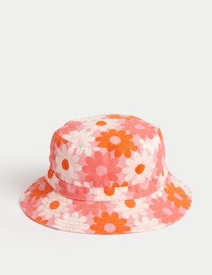 M&S Girls Pure Cotton Sun Hat (1-13 Yrs) - 18-36 - Pink Mix, Pink Mix