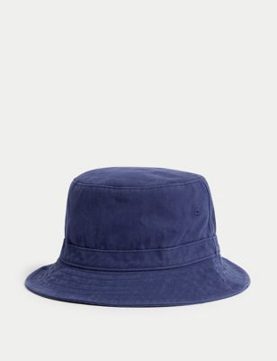M&S Kid's Pure Cotton Sun Hat (1-13 Yrs) - 12-18 - Navy, Navy