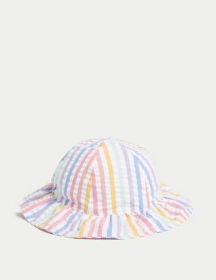 M&S Girls Pure Cotton Striped Sun Hat (0-1 Yrs) - 6-12M - Yellow Mix, Yellow Mix