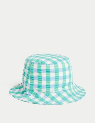 M&S Boy's Kid's Pure Cotton Checked Sun Hat (0-1 Yrs) - 3-6M - Green Mix, Green Mix