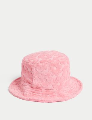 M&S Girls Cotton Rich Floral Sun Hat (1-13 Yrs) - 18-36 - Pink, Pink