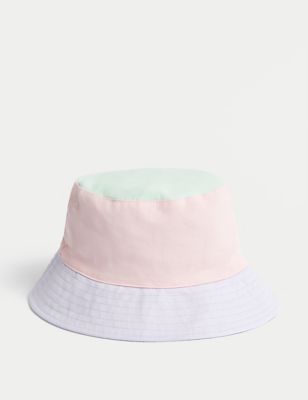 M&S Girl's Kid's Pure Cotton Colour Block Sun Hat (1-13 Yrs) - 10-13 - Multi, Multi