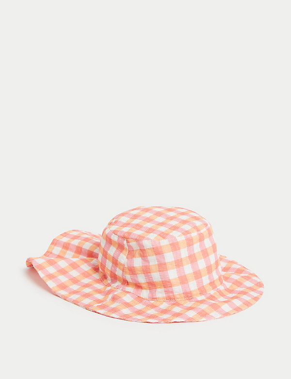 Pure Cotton Gingham Print Sun Hat (1–6 Yrs) - AT