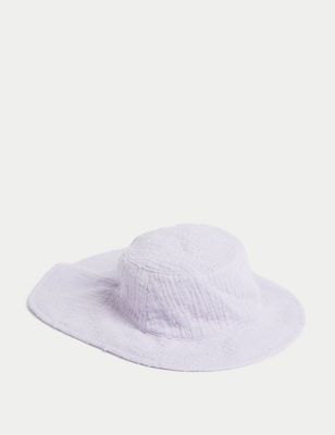 M&S Girl's Kid's Pure Cotton Hat (1-6 Yrs) - 18-36 - Purple, Purple