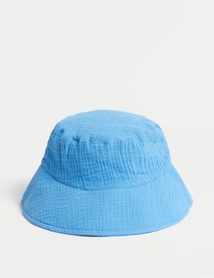 M&S Girls' Pure Cotton Sun Hat (1-13 Yrs) - 6-10y - Blue, Blue,Calico