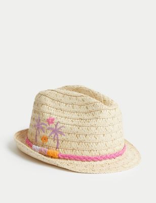 M&S Girl's Kid's Palm Tree Sun Hat (1-13 Yrs) - 18-36 - Natural, Natural