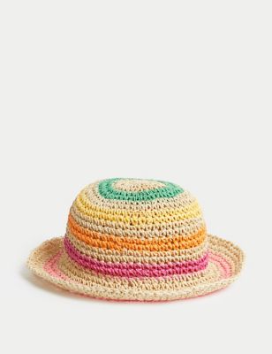 M&S Girls Striped Straw Sun Hat (1-13 Yrs) - 18-36 - Multi, Multi
