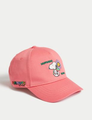 M&S Girl's Kid's Pure Cotton Snoopy Baseball Cap (6-13 Yrs) - 6-10y - Coral, Coral