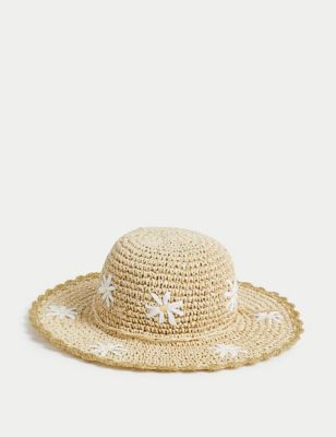 M&S Girl's Kid's Floral Sun Hat (18 Mths-13 Yrs) - 3-6y - Natural, Natural