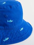 כובע דלי מכותנה טהורה עם רקמת כריש (13-1 שנים)