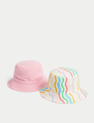 M&S Girls 2pk Pure Cotton Sun Hats (1-13 Yrs) - 12-18 - Pink Mix, Pink Mix