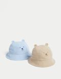 2pk Pure Cotton Bear Sun Hats (0-18 Mths)