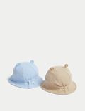 2pk Pure Cotton Bear Sun Hats (0-18 Mths)