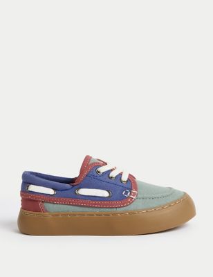 M&S Boys Boat Shoes (4 Small - 2 Large) - 4SSTD - Blue Mix, Blue Mix