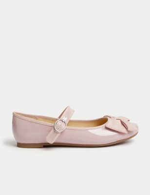 M&S Girls Patent Bow Mary Jane Shoes (3 Large - 6 Large) - 4 L - Pink, Pink