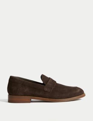 M&S Boy's Kid's Suede Loafers (3 Large - 7 Large) - 4 L - Chocolate, Chocolate,Tan