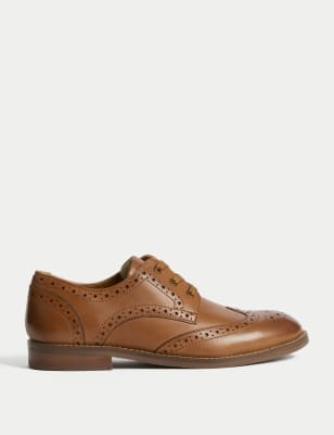 M&S Boy's Kid's Leather Brogues (3 Large - 7 Large) - 4 L - Tan, Tan,Navy