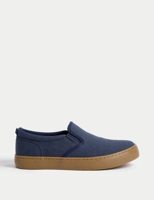 M&S Boys Freshfeettm Slip-on Shoes (1 Large - 7 Large) - Navy, Navy,Khaki
