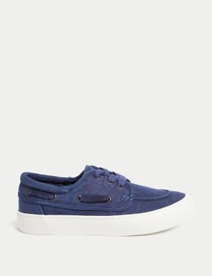M&S Boys Boat Shoes (3-7 Large) - 4 L - Navy, Navy