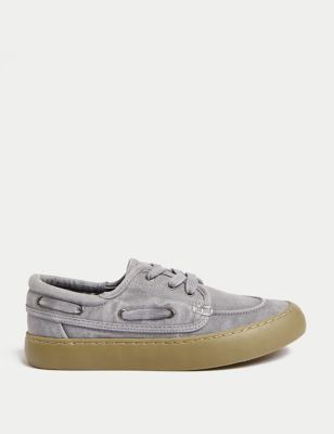 M&S Boys Boat Shoes (3-7 Large) - 3 L - Grey, Grey,Navy